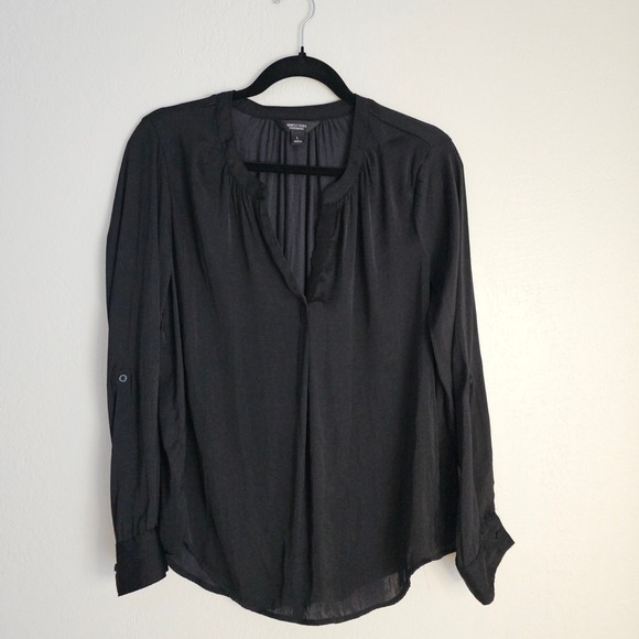 Simply Vera Wang Tops - Simply Vera‎ Wang Black Long Sleeve V-Neck Blouse Top Size L Roll Sleeves